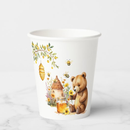 Charming Honey Bee Bear Baby Shower Pappbecher (Vorderseite)