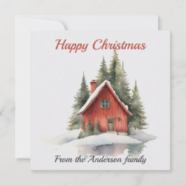 Charming House Wood Christmas Wasserfarbe Feiertagskarte