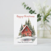 Charming House Wood Christmas Wasserfarbe Postkarte (Stehend Vorderseite)