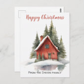 Charming House Wood Christmas Wasserfarbe Postkarte (Vorne/Hinten)