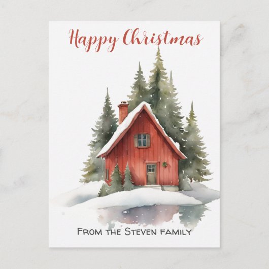 Charming House Wood Christmas Wasserfarbe Postkarte (Vorderseite)