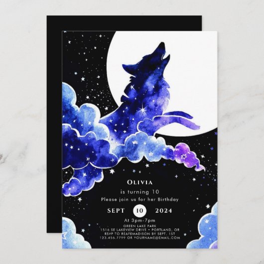 Charming Howling Wolf Geburtstag Einladung (Vorne/Hinten)