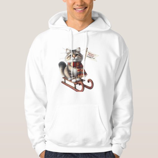 Charming Kitten on Sled: "Meowy Snowy Day! Hoodie (Vorderseite)
