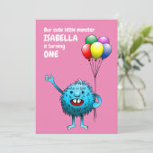 Charming-Kreatur-Holding-Ballons Einladung (Stehend Vorderseite)