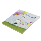 Charming Ladybug mit farbenfrohen Herzballons Fliese (Seite)