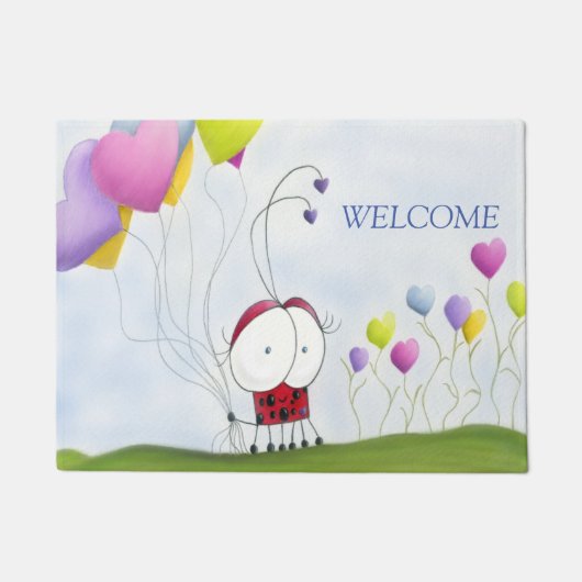 Charming Ladybug mit farbenfrohen Herzballons Fußmatte (Vorderseite)