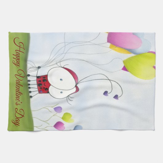 Charming Ladybug mit farbenfrohen Herzballons Geschirrtuch (Horizontal)