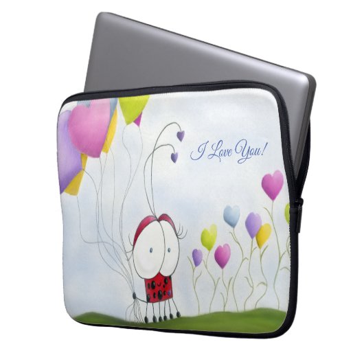 Charming Ladybug mit farbenfrohen Herzballons Laptopschutzhülle (Vorderseite Links)