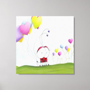 Charming Ladybug mit farbenfrohen Herzballons Leinwanddruck