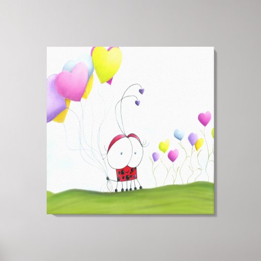 Charming Ladybug mit farbenfrohen Herzballons Leinwanddruck (Vorderseite)