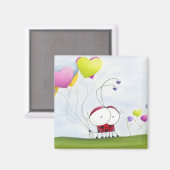 Charming Ladybug mit farbenfrohen Herzballons Magnet (Vorderseite/Rückseite)