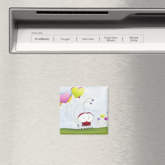 Charming Ladybug mit farbenfrohen Herzballons Magnet (In Situ (Geschirrspüler))