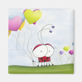 Charming Ladybug mit farbenfrohen Herzballons Magnet