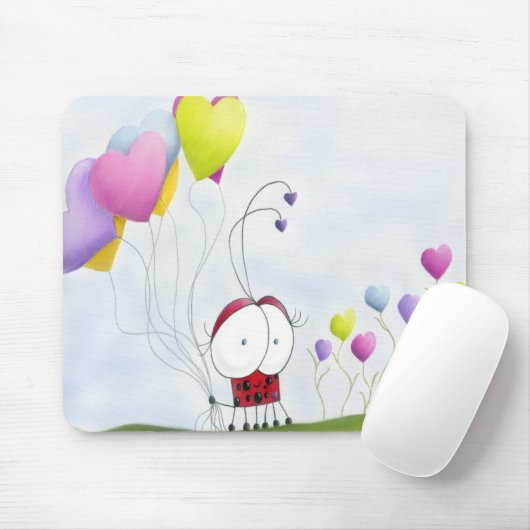 Charming Ladybug mit farbenfrohen Herzballons Mousepad (Mit Mouse)