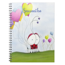 Charming Ladybug mit farbenfrohen Herzballons Notizblock