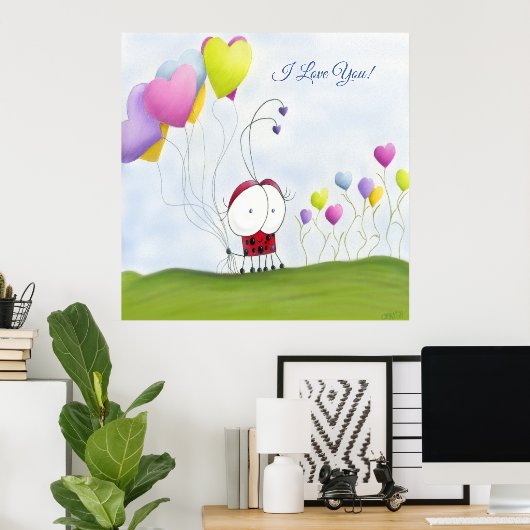 Charming Ladybug mit farbenfrohen Herzballons Poster (Heimbüro)