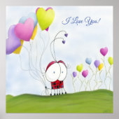 Charming Ladybug mit farbenfrohen Herzballons Poster (Vorne)