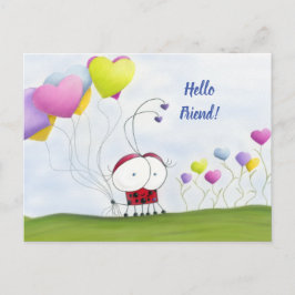 Charming Ladybug mit farbenfrohen Herzballons Postkarte