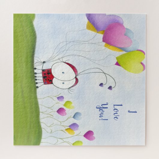 Charming Ladybug mit farbenfrohen Herzballons Puzzle (Horizontal)
