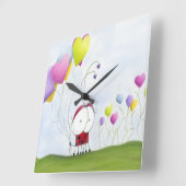 Charming Ladybug mit farbenfrohen Herzballons Quadratische Wanduhr (Winkel)