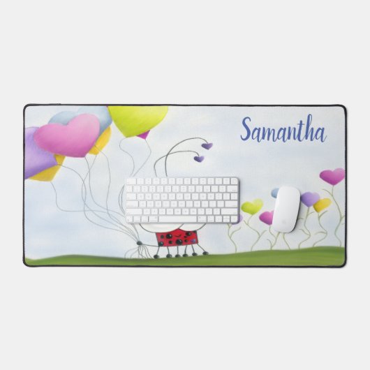 Charming Ladybug mit farbenfrohen Herzballons Schreibtischunterlage (Tastatur & Maus)