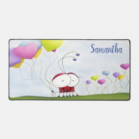 Charming Ladybug mit farbenfrohen Herzballons Schreibtischunterlage (Vorderseite)