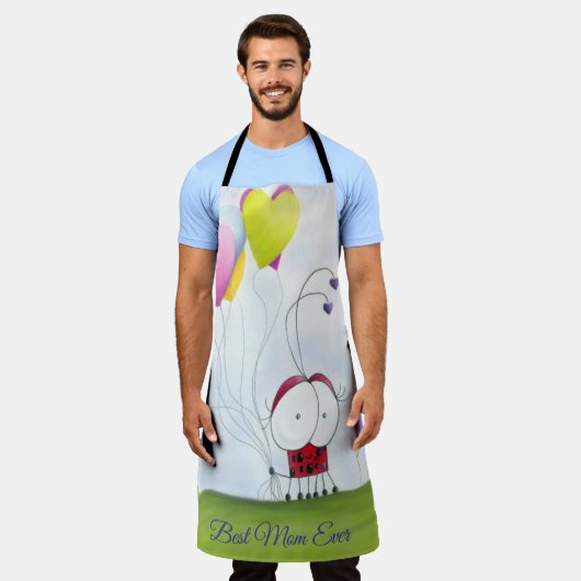 Charming Ladybug mit farbenfrohen Herzballons Schürze (Getragen)