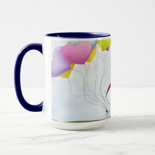 Charming Ladybug mit farbenfrohen Herzballons Tasse (Links)