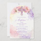 Charming Lavender Glitter Floral Cross Baptism Einladung (Vorderseite)