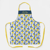 Charming Lemons Blue Stripe Mediterranean Pattern  Schürze (Vorderseite)