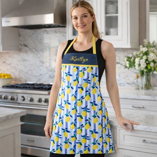Charming Lemons Blue Stripe Mediterranean Pattern  Schürze