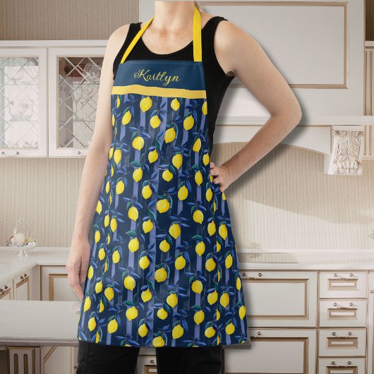 Charming Lemons Blue Stripe Mediterranean Pattern Schürze