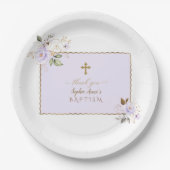 Charming Light Lila Gold Blume Taufe Pappteller (Vorderseite)