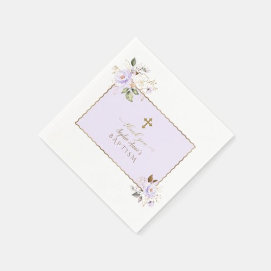 Charming Light Lila Gold Blume Taufe Serviette (Ecke)