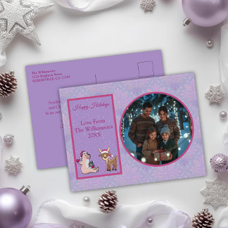 Charming Lilac Family Foto Holiday Postcard Feiertagspostkarte