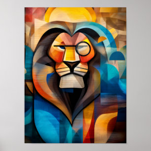 Charming Lion - Kubistischer König mit Monokel Poster