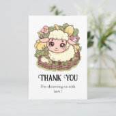 Charming Little Sheep Baby Dusche Dankeskarte (Stehend Vorderseite)