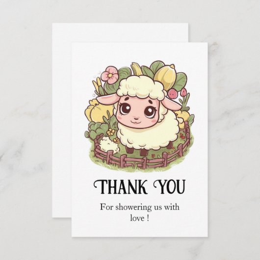 Charming Little Sheep Baby Dusche Dankeskarte (Vorne/Hinten)