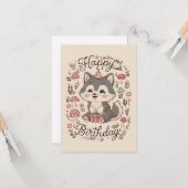 Charming Little Wolf Digital Geburtstag Karte (Vorderseite/Rückseite Beispiel)