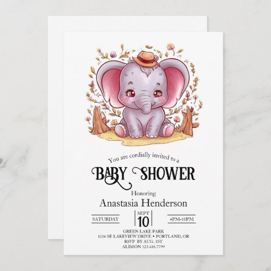 Charming Magical Elephant Digital Baby Dusche Einladung (Vorne/Hinten)