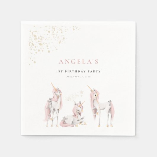 Charming Magical Unicorns Paper Napkin Serviette (Vorderseite)