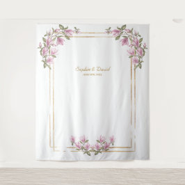 Charming Magnolia Bloom Foto Booth Wedding Wandteppich