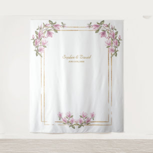 Charming Magnolia Bloom Foto Booth Wedding Wandteppich