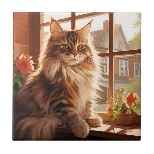 Charming Maine Coon Cat Fliese (Vorderseite)