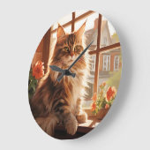 Charming Maine Coon Cat Große Wanduhr (Winkel)