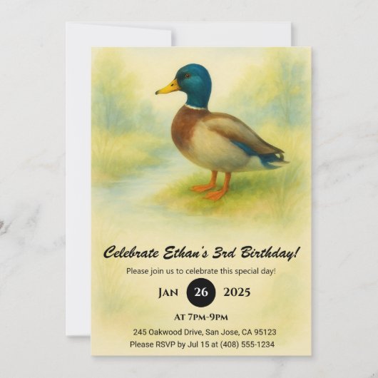 Charming Mallard Aquarellbild Geburtstag Einladung (Vorderseite)