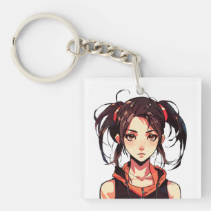 Charming Manga Girl: Anime Vektorillustration Schlüsselanhänger