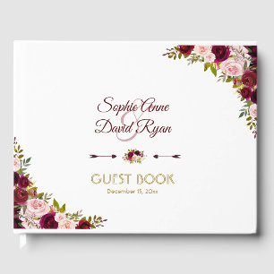 Charming Marsala Floral Burgundy Wedding Gästebuch