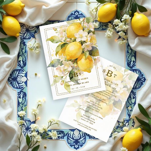 Charming Mediterranean Botanical Floral Lemons Einladung
