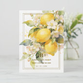 Charming Mediterranean Botanical Floral Lemons Einladung (Stehend Vorderseite)